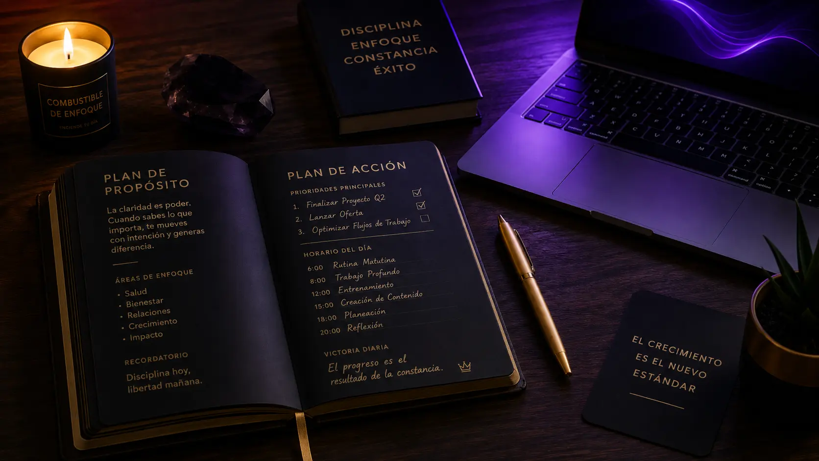 Planificador de cuero de lujo abierto